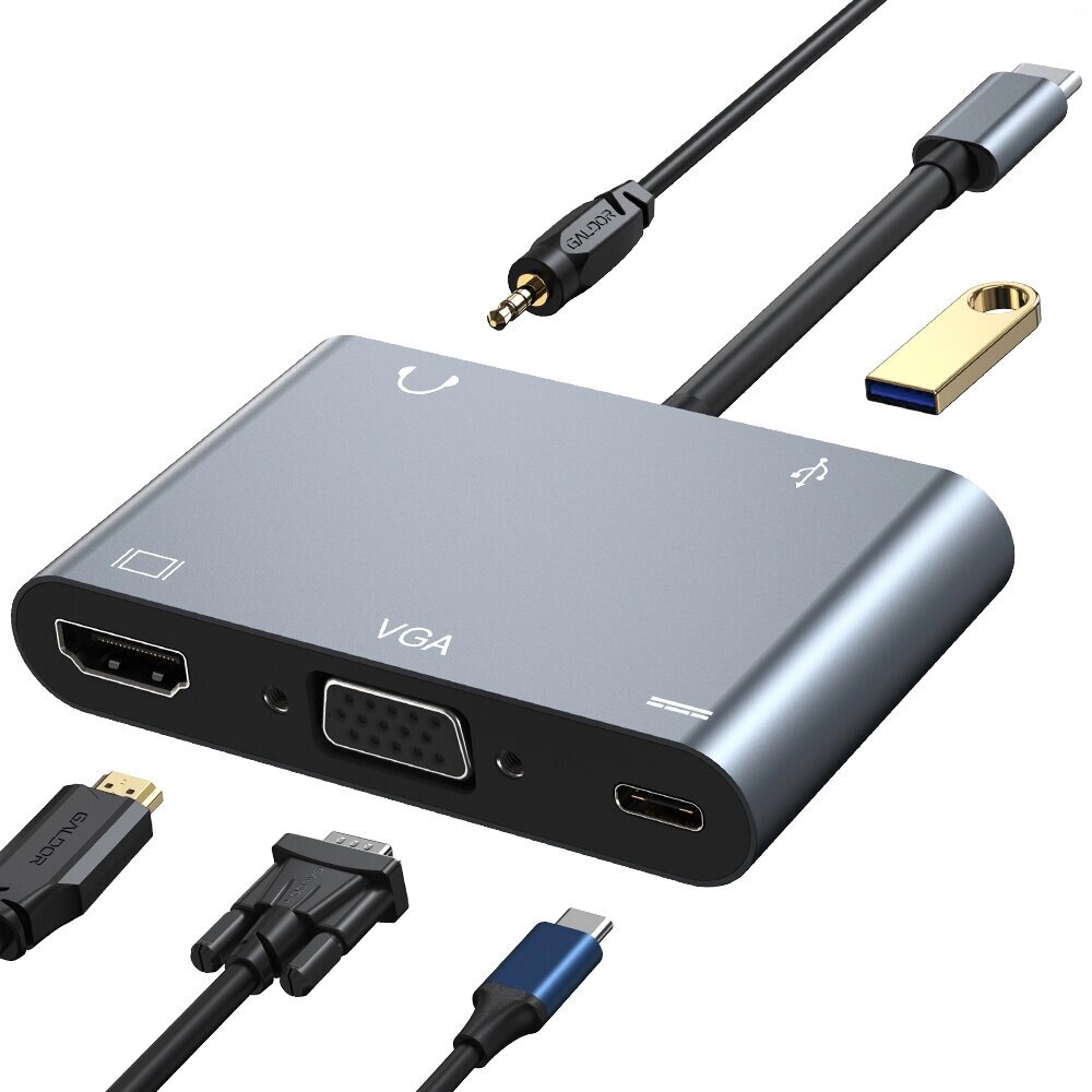 Mechzone 5 в 1 Тип-c Док-станция Адаптер концентратора USB-c с USB3.0 USB-c PD 100 Вт 4K Совместимость с HDMI 1080P VGA - опт