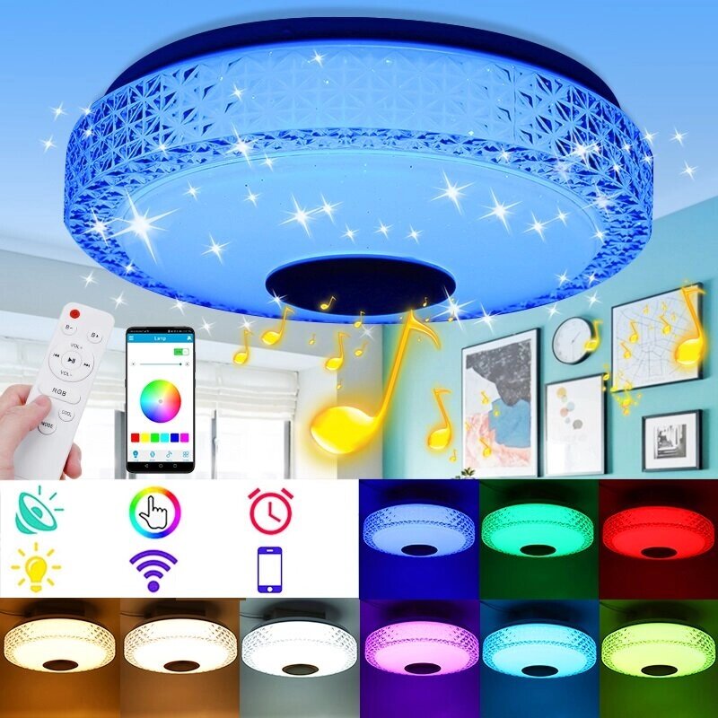 220V RGB LED Музыкальный потолок Лампа Bluetooth APP + пульт дистанционного управления Кухня Спальня - скидка