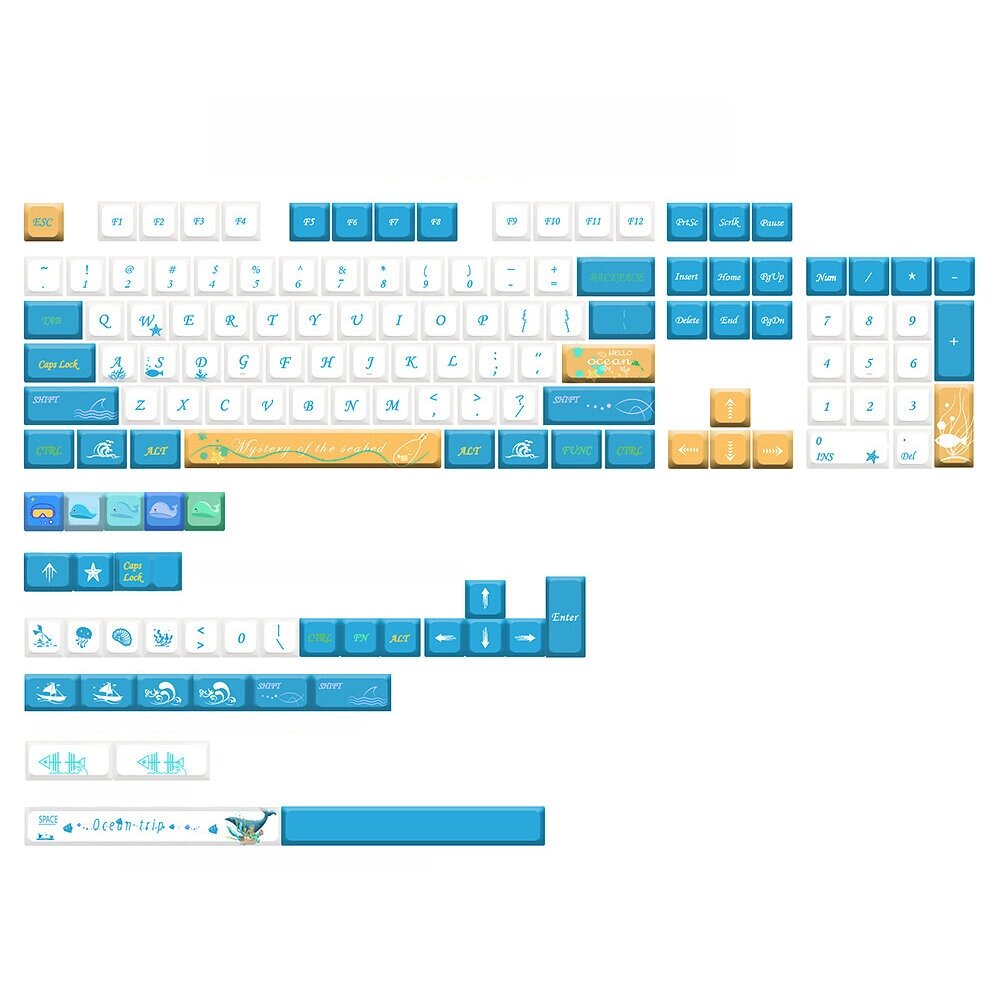 JSJT 137 ключей Ocean Trip PBT Keycap Set XDA Profile Пятисторонняя сублимация Custom Keycaps для клавиатур Механический - фото