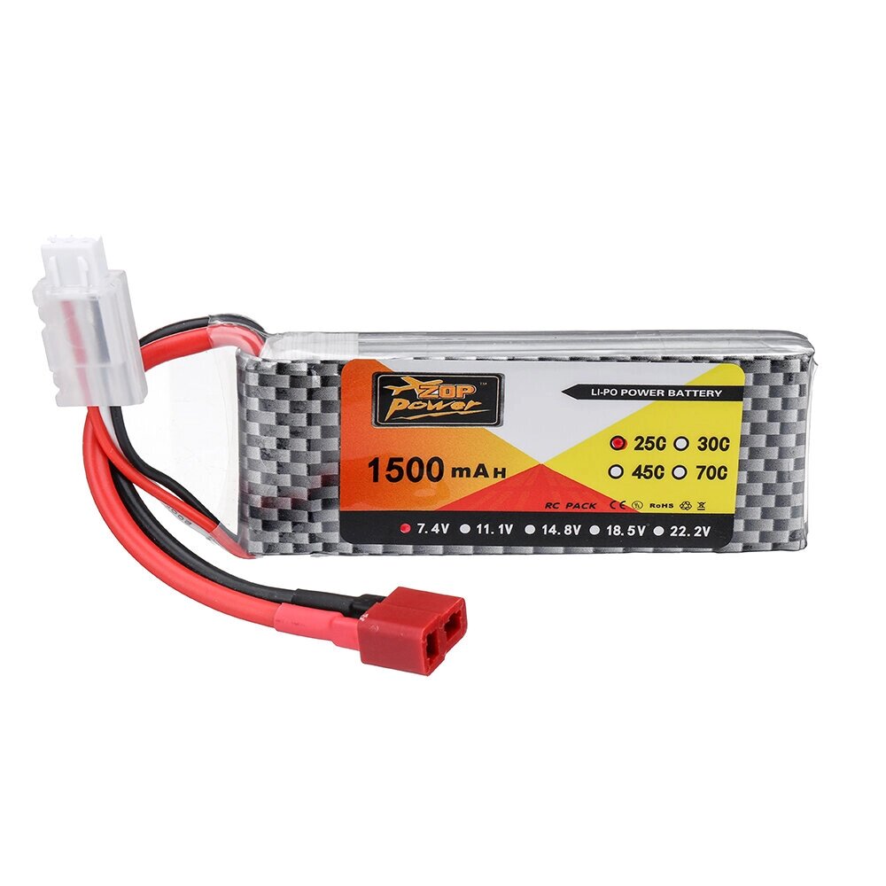 ZOP power 7,4 в 1500 мач 25C 2S lipo батарея T plug для RC авто - Армения