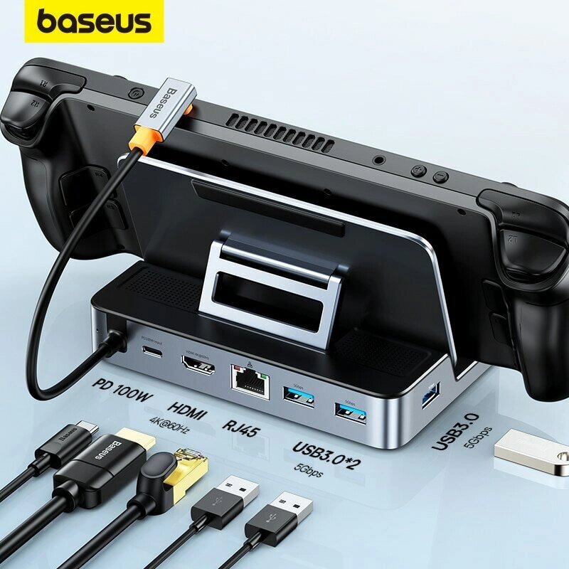 Док-станция Baseus USB C для Steam Deck Nintend Switch Type C на 4K@60Hz DP HDMI-совместимый концентратор Gigabit Ethern - Bangoo