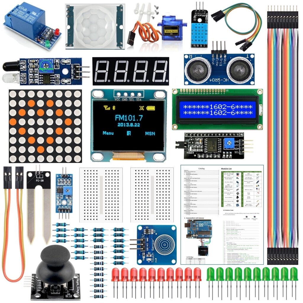 Модуль AOQDQDQD Датчик Набор Для Arduino с 0,96-дюймовым OLED 1602 LCD Дисплей Реле Сервопривод Мотор DHT11 для начальн - Армения