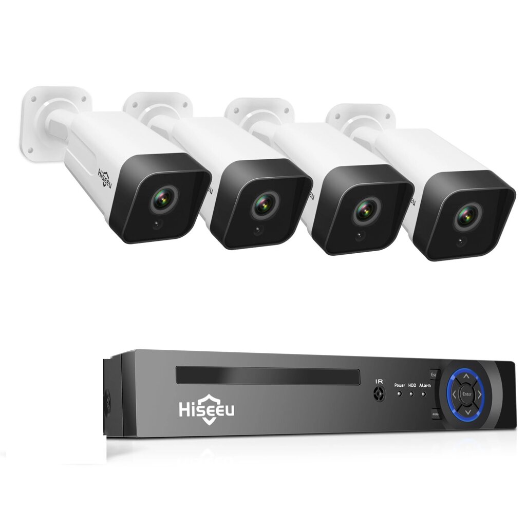 Hiseeu 4Pcs POE H. 265 + IP-камеры безопасности 8CH 5MP NVR Система камеры Поддержка аудио ночного видения 10 м IP66 Водо - характеристики