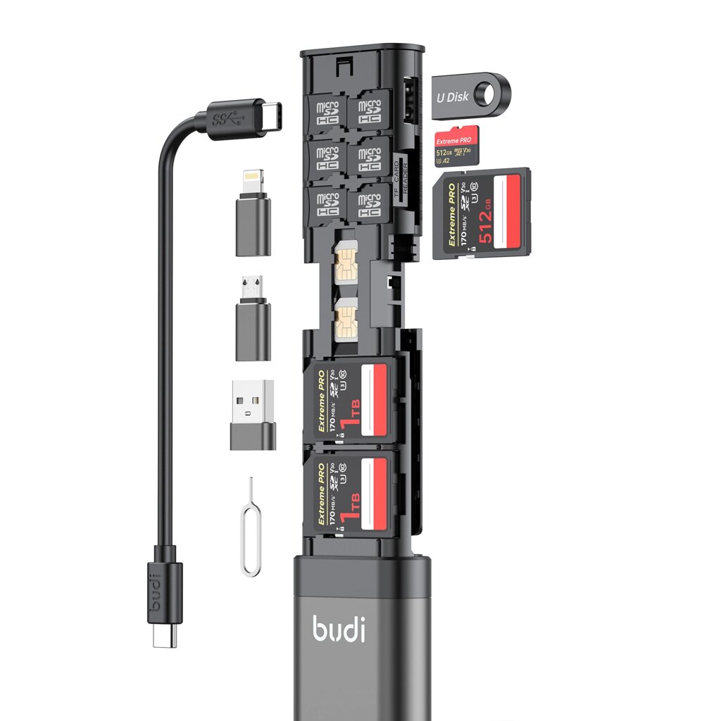 BUDI Многофункциональный 9-в-1 кабель для чтения SD-карт и USB 3.0 Type-C Телефон и внешний адаптер камера и компьютер с - характеристики