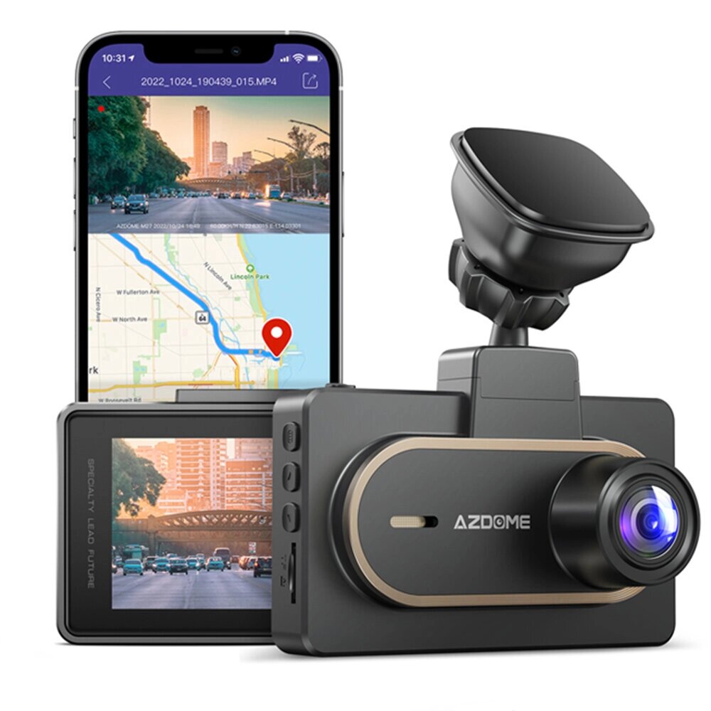 AZDOME M27 1080P Dash Cam автомобильный видеорегистратор задней камеры с встроенным GPS WIFI G-Sensor 3-дюймовый IPS-экр - гарантия