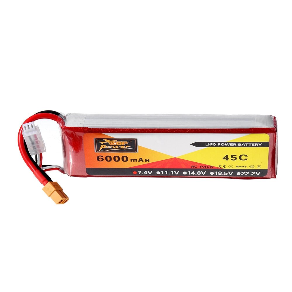 ZOP Power 7.4V 6000mAh 45C 2S Lipo Батарея XT60 Plug для Rc Racing Авто - распродажа