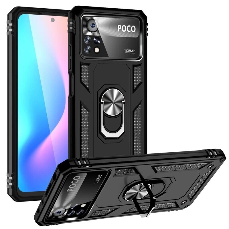 Бейки for Xiaomi POCO X4 PRO 5G Чехол Armor Бамперы Ударопрочный магнитный с 360-градусным вращением Держатель для кольц - скидка