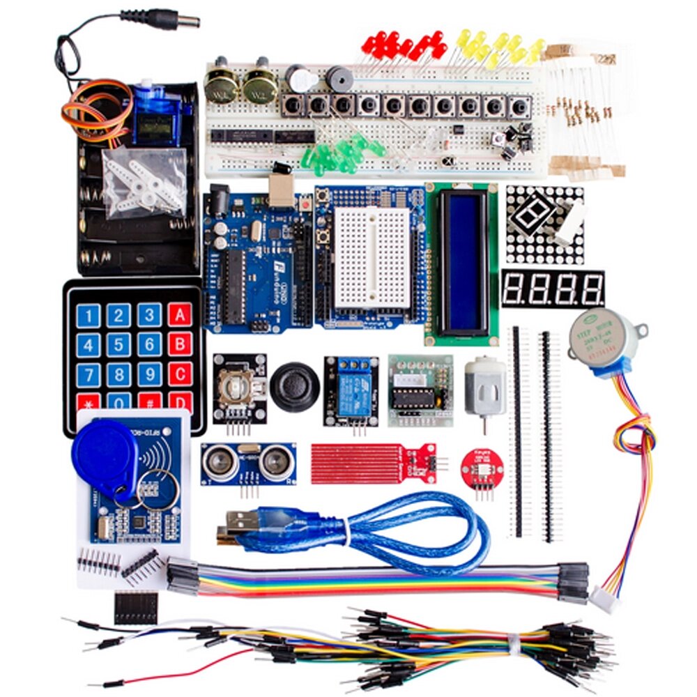 Стартер Набор для Arduino UN0 R3 - UN0 R3 Макетная и ступеньки держателя Мотор/Сервопривод/1602 LCD/Jumper Провод / UN0 - гарантия