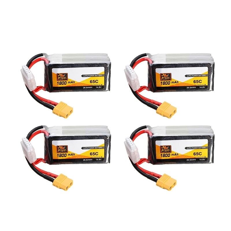 4Pcs ZOP Power 14.8V 1800mAh 65C 4S Lipo Батарея XT60 Plug для PFV Racing Дрон - заказать