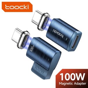 Toocki 100 Вт USB-C на Type-C Магнитный адаптер 2 в 1 PD Быстрая зарядка Type-C Коннектор Синхронизация данных 90-градус