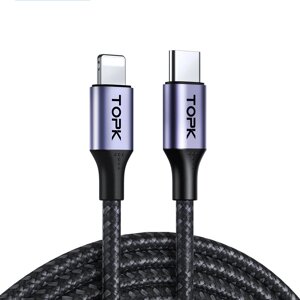 TOPK AP10 20 Вт USB-C к IP-кабелю для быстрой зарядки и передачи данных Nylon Плетеный сердечник 1M Длинный для IPhone12