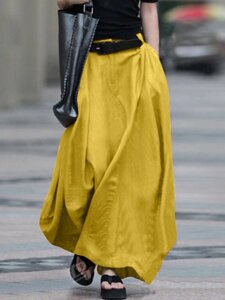 Женщины хлопок с высокой эластичной талией боковой карман на молнии твердые повседневные юбки