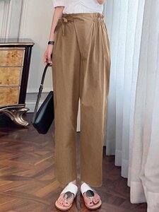 Женские боковые карманы Casaul Elastic Waist Ankle Длина Solid Брюки