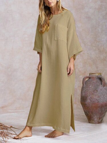 Женские длинные джемперы с разрезом «летучая мышь» Рубашка Платье с разрезным подолом Платье Кафтан