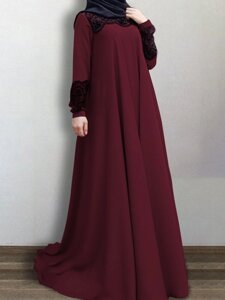 Женское кружевное лоскутное платье Big Swing Винтаж Повседневное мусульманское платье с длинным рукавом и круглым вырезо